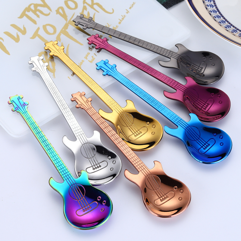 Creative Stainless Steel 304 Tea Dinner Table Mixing Spoon Kit Dessert Coffee Sugar Ice Cream Spoon Milkshake Guitar Spoon