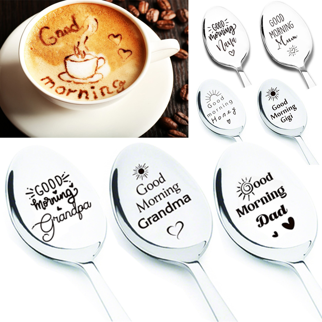 Engraved Coffee Spoon Laser Logo Stainless Steel Spoon Personalized Ice Cream Spoon for Christmas Wedding Gift