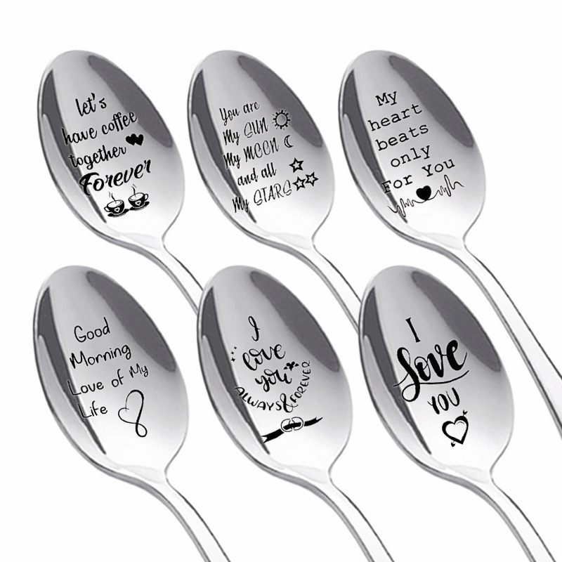 Engraved Coffee Spoon Laser Logo Stainless Steel Spoon Personalized Ice Cream Spoon for Christmas Wedding Gift