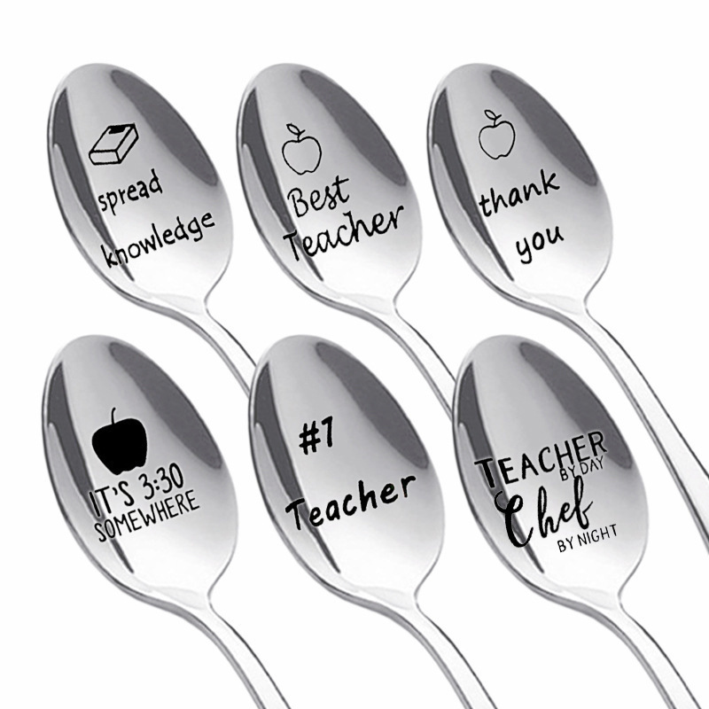 Engraved Coffee Spoon Laser Logo Stainless Steel Spoon Personalized Ice Cream Spoon for Christmas Wedding Gift