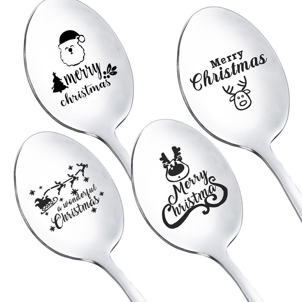 Engraved Coffee Spoon Laser Logo Stainless Steel Spoon Personalized Ice Cream Spoon for Christmas Wedding Gift