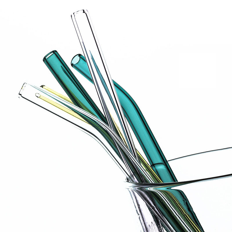 Eco Friendly Reusable Colored Drinking Straw Borosilicate Clear Straight Bent Glass Straw