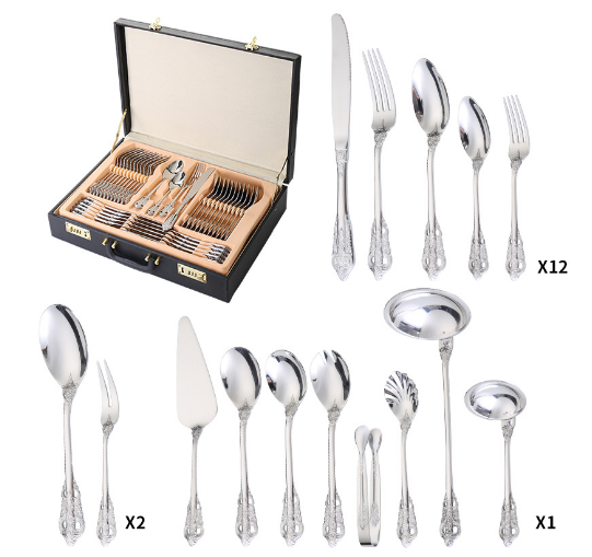 12 People Service Palace Style Flatware Sets Coloured Gold Cutlery Stainless Steel 72pcs Cutlery Set with Gift Box