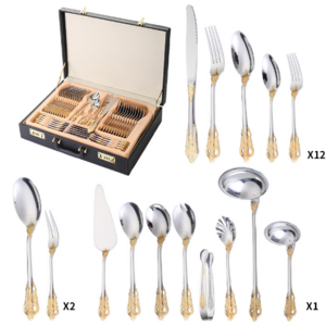 12 People Service Palace Style Flatware Sets Coloured Gold Cutlery Stainless Steel 72pcs Cutlery Set with Gift Box