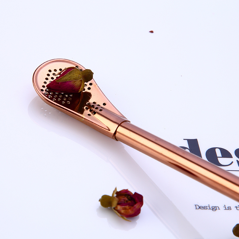 Custom Logo 304 Stainless Steel Metal Filter Straw Spoon Yerba Tea Mate Bombilla Spoon Straw