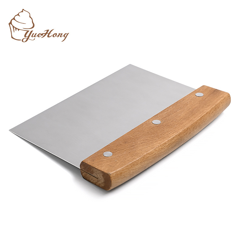 Chef Baking Kitchen Stainless Steel Food Cake Cutter Dough Knife wood handle Bread Pastry Pizza Scraper With Measuring Scale