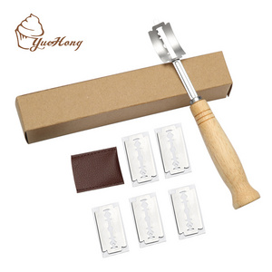 Bread Lame Wood Tool with 5 Razor Blades and Leather Protective Cover, Bakers Scoring Knife