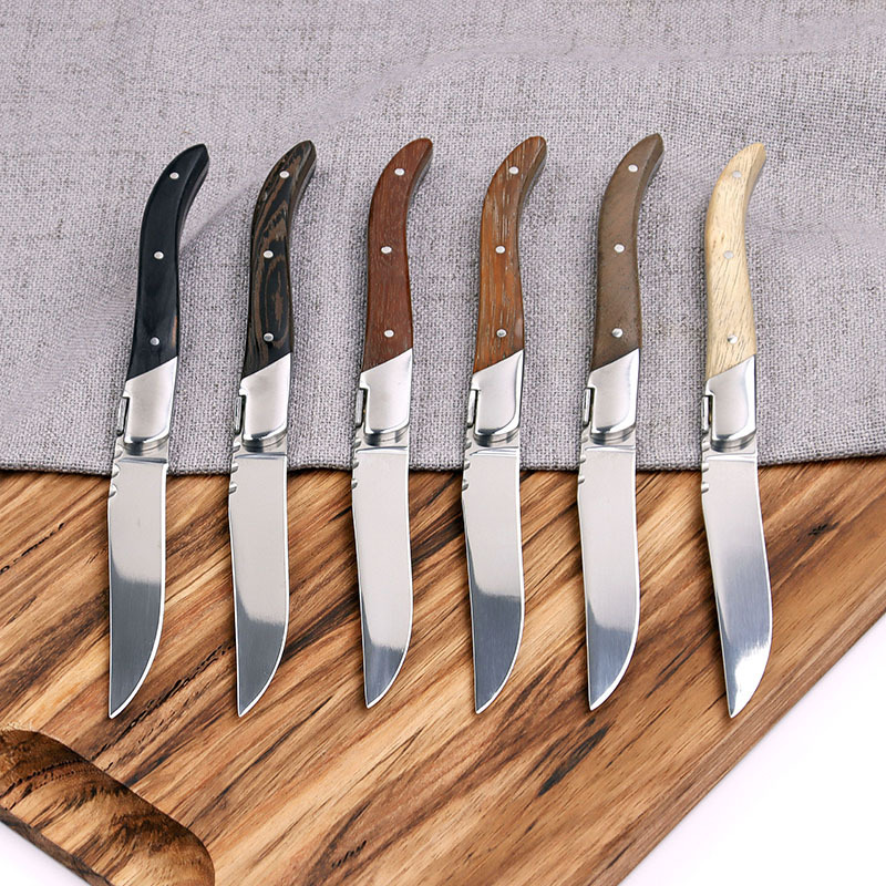 Laguiole Style Steak Knife  Non-serrated Steak Knife Set with nature Wood Handle  dinner Steak Knives with Gift Box