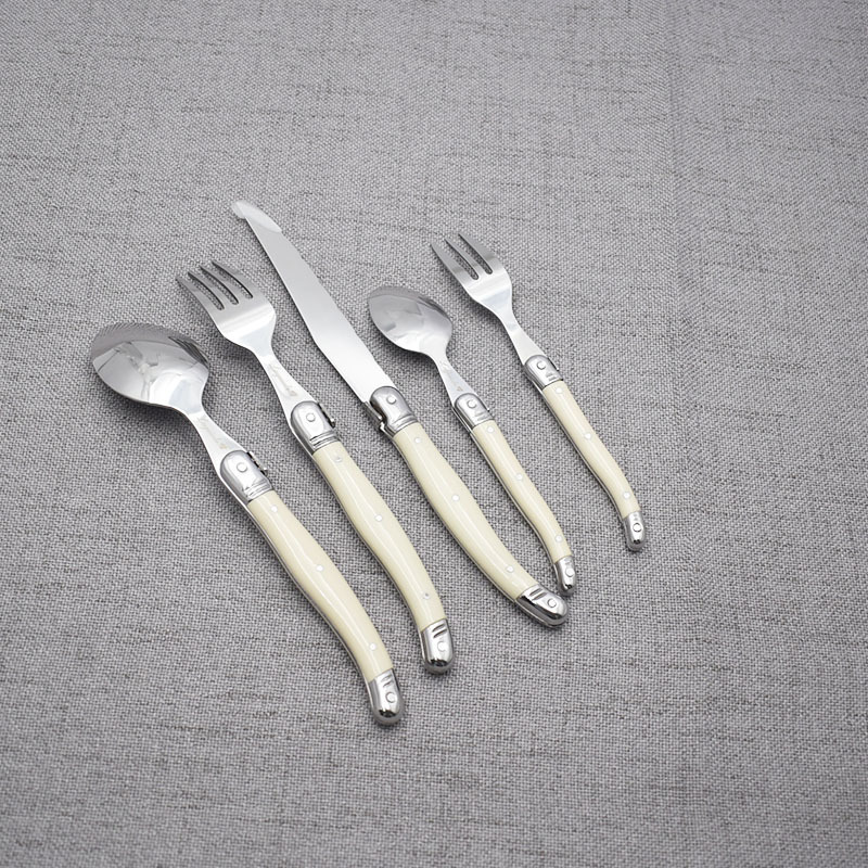 laguiole cutlery set  Ivory color  reusable  plastic  handle stainless steel cutlery  set for wedding