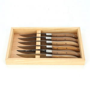 laguiole steak knife 6 Piece Olive Wood Handle Stainless Steel Table Steak Knife Set with olive handle