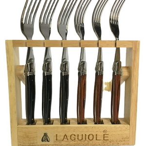 Professional hot sales france laguiole pakka wood handle stainless steel 6pcs cutlery fork set for dinner