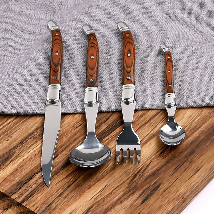 Professional hot sales france laguiole pakka wood handle stainless steel 6pcs cutlery fork set for dinner