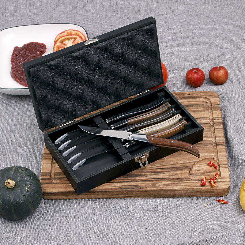 Laguiole Style Steak Knife  Non-serrated Steak Knife Set with nature Wood Handle  dinner Steak Knives with Gift Box