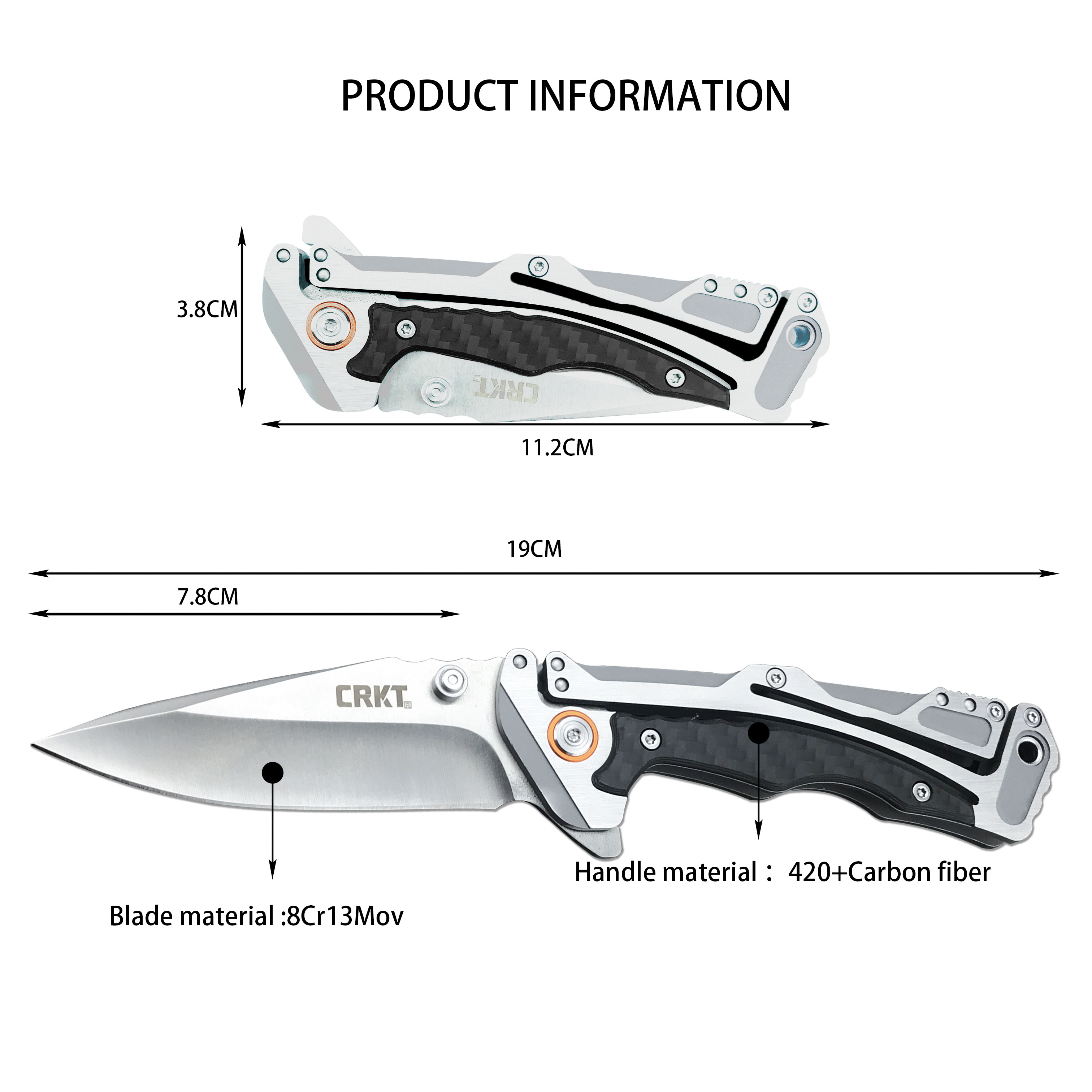 5190CF 8Cr13Mov Blade Folding Survival Pocket Knife 420 Steel+Carbon Fiber Handle Outdoor Camping Knife