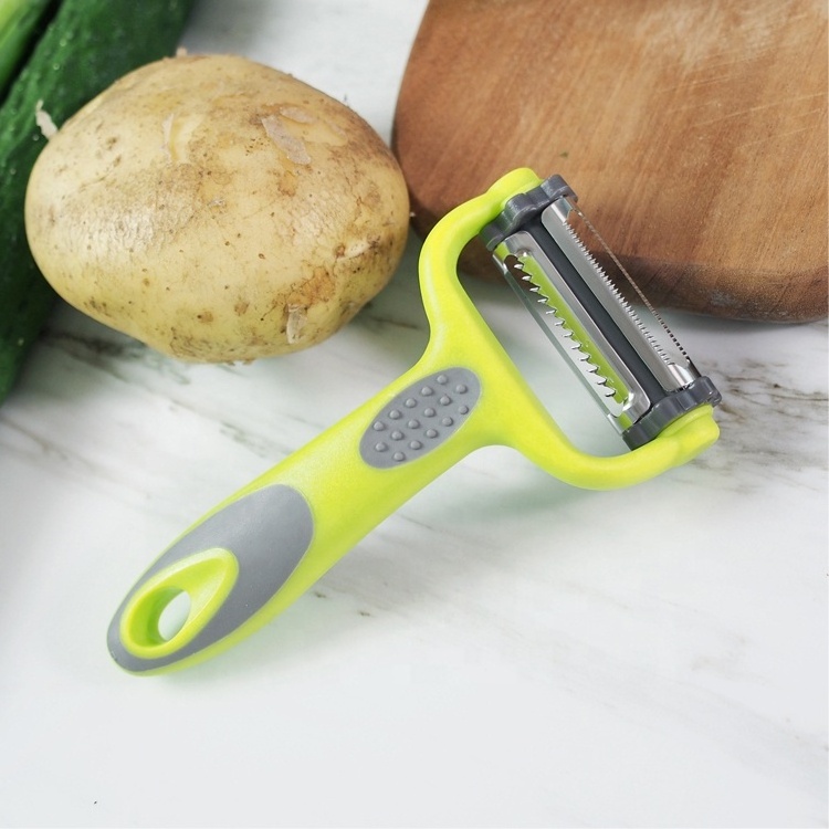 Plastic handle thumb non-slip design rotating three-layer blade manual cabbage vegetable peeler grater