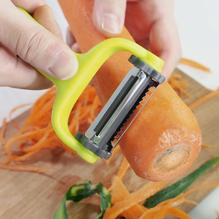 Plastic handle thumb non-slip design rotating three-layer blade manual cabbage vegetable peeler grater