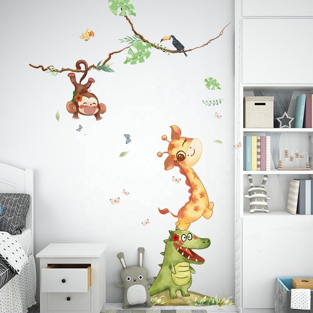 animals wall sticker cartoon cute lion Giraffe living room door background decoration wallpaper stickers