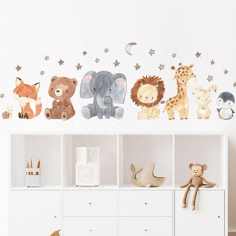 Animals Sticker Lion Bear Fox Decals Kid's Bedroom Wallpaper Self Adhesive Living Room Decorative Murals