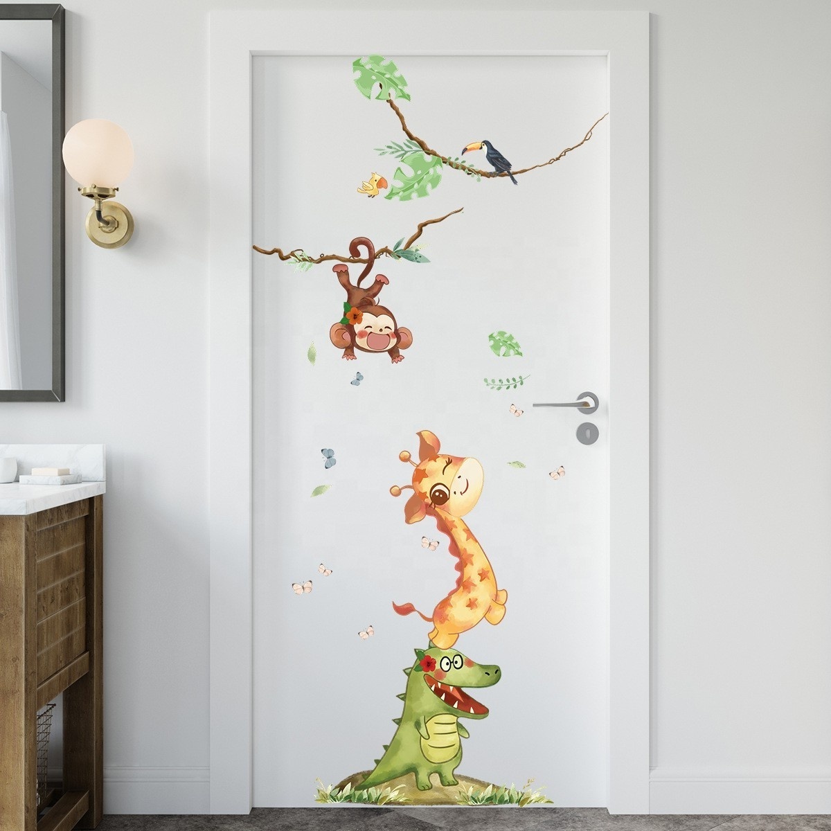 animals wall sticker cartoon cute lion Giraffe living room door background decoration wallpaper stickers