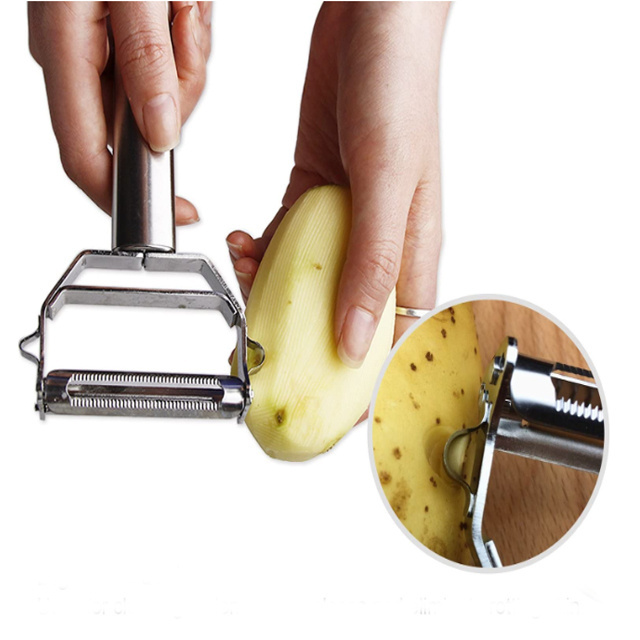 Hot Selling  Stainless Steel 2 Blades  Potato Peeler Kitchen Vegetable Cutter Slicer With Brush