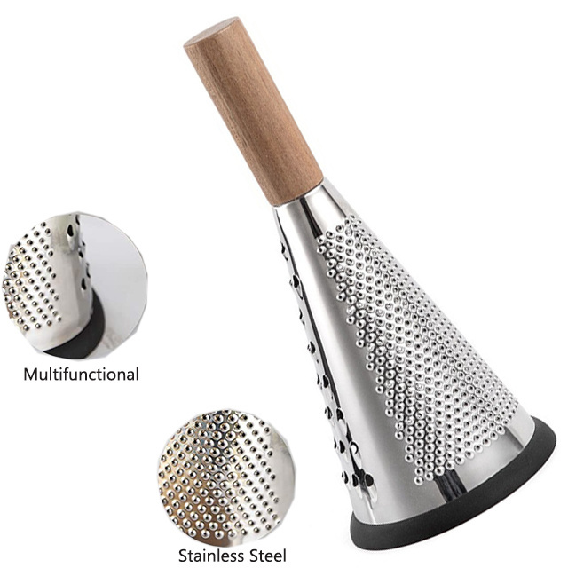 Kitchen Stainless Steel 3 Side Fruit Triple Nutmeg Zester Cheese Cutter Shredder Chocolates Box Grater With Wood Handle