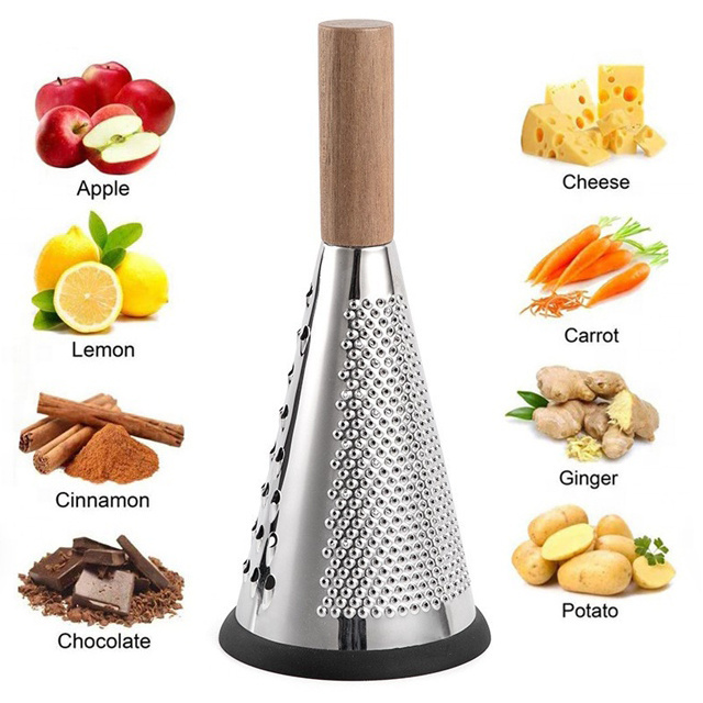 Kitchen Stainless Steel 3 Side Fruit Triple Nutmeg Zester Cheese Cutter Shredder Chocolates Box Grater With Wood Handle