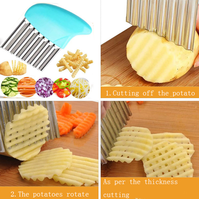 Hot Selling Stainless Steel Wavy Potato Cutter Knife Vegetable Food Slicer French Fry Crinkle Potato Cutter