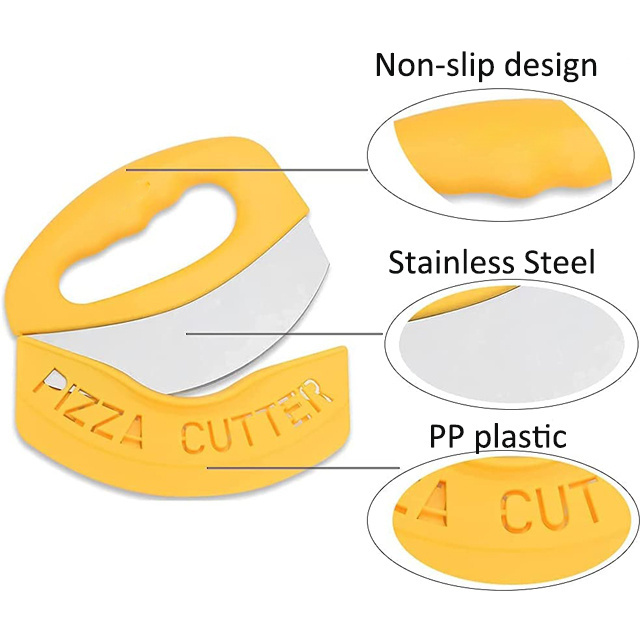 New Custom Multi Functional Stainless Steel Pizza Slicer with Plastic Handle semi-circular Pizza Cutter with cover