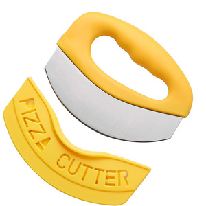 New Custom Multi Functional Stainless Steel Pizza Slicer with Plastic Handle semi-circular Pizza Cutter with cover