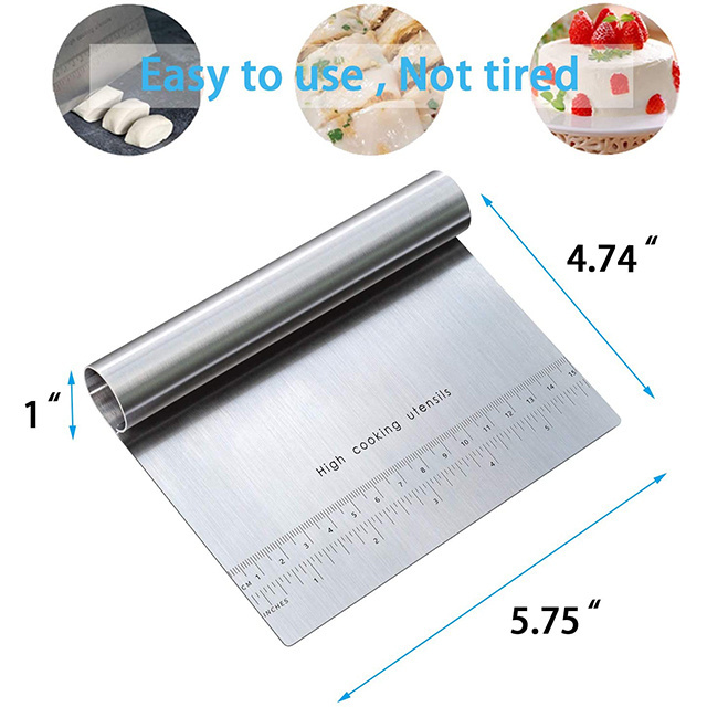 Wholesale Stainless Steel Pizza Cutter Food Chopper Dough Pastry Scraper With Measuring Scale Multipurpose