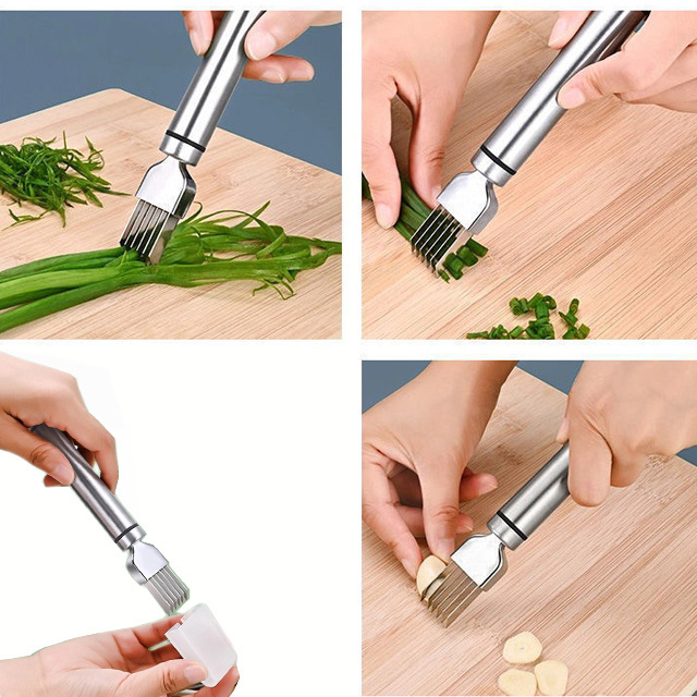 Europe Multifunction Kitchen Gadget Stainless Steel Potato Garlic Slicer Knife Vegetable Scallion Shredders Green Onion Cutter