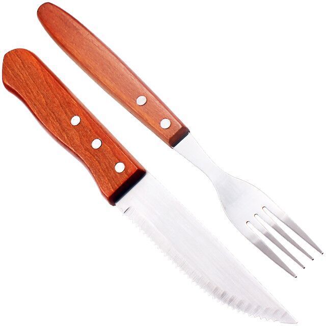 Factory Hot Sales Stainless Steel Steak Knives Set Steak Knife & Fork Set With Wood handle