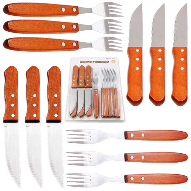 Factory Hot Sales Stainless Steel Steak Knives Set Steak Knife & Fork Set With Wood handle