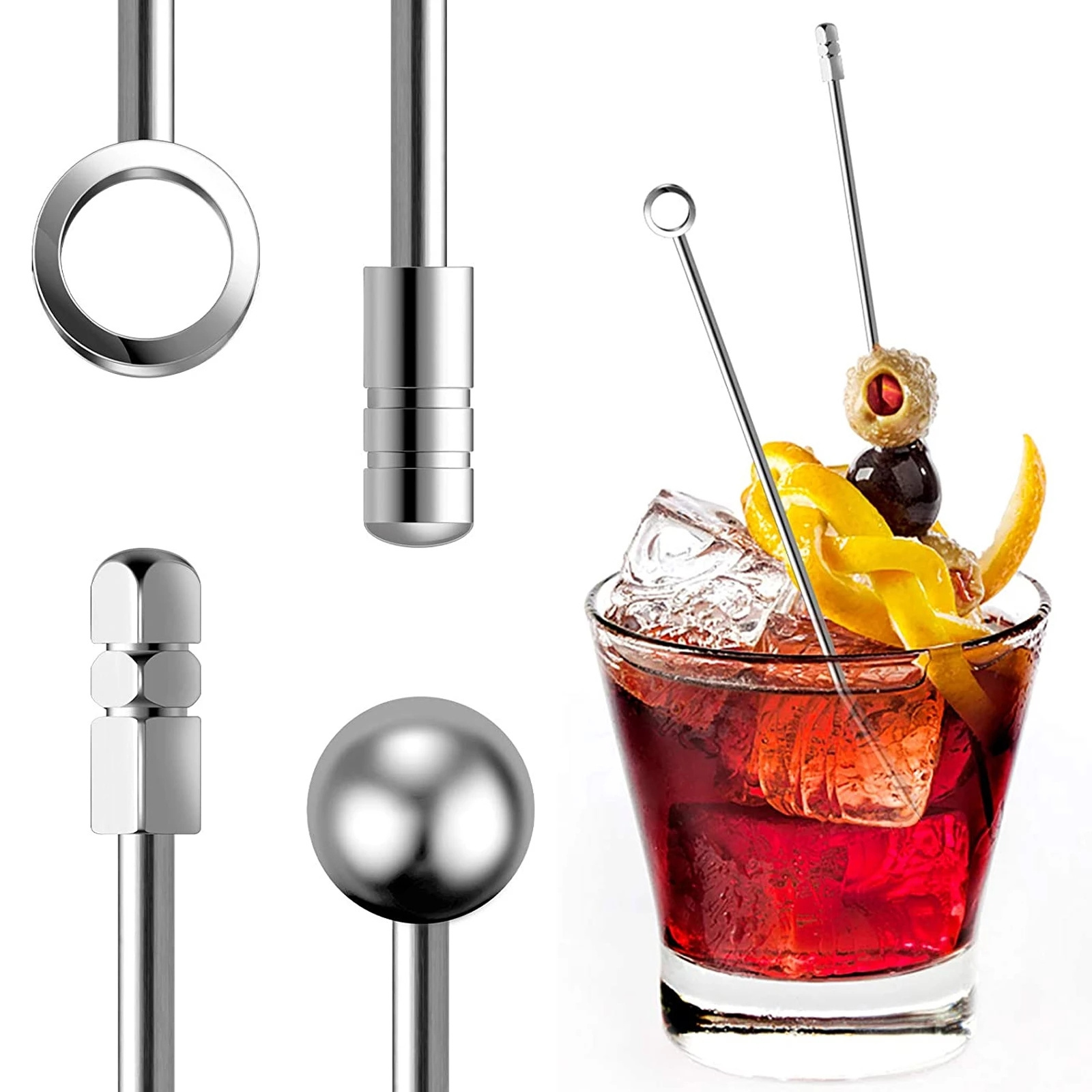 Metal Cocktail Toothpicks Stainless Steel Cocktail Picks Martini Picks Round Bead Cocktail Picks Skewers for Drinks