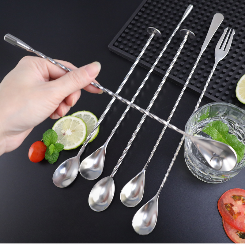 Stainless Steel Mixing Cocktail Spoon Teardrop Bar Spoon Bartender Tools with Different Shapes Mixing Stirrers spoon