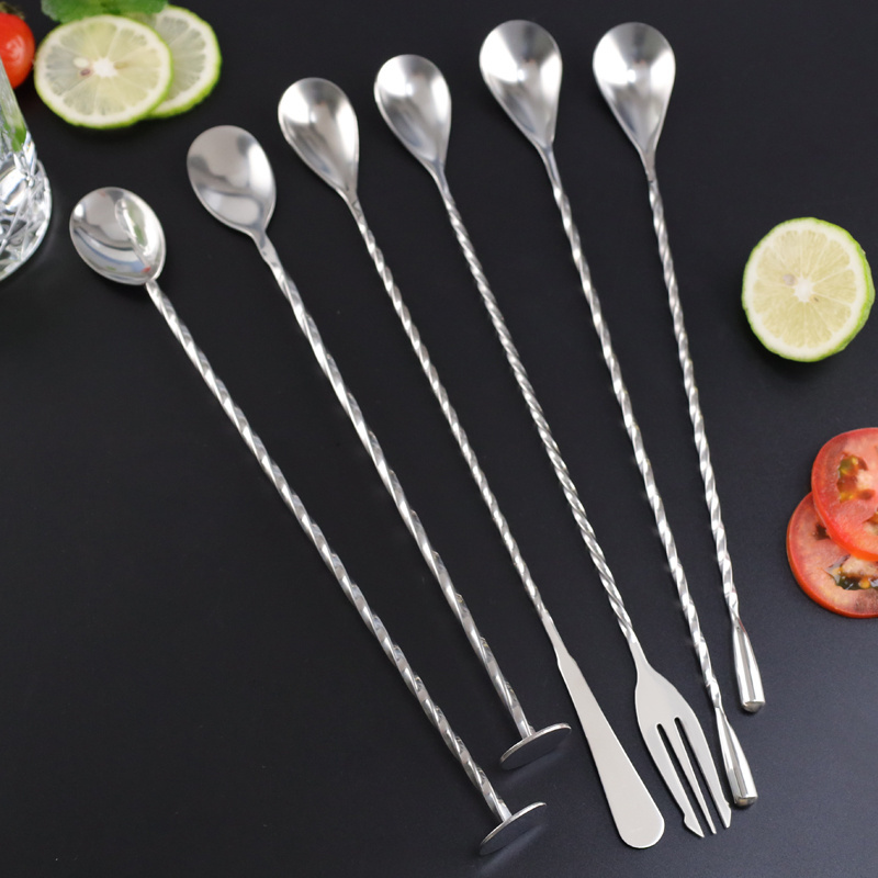 Stainless Steel Mixing Cocktail Spoon Teardrop Bar Spoon Bartender Tools with Different Shapes Mixing Stirrers spoon