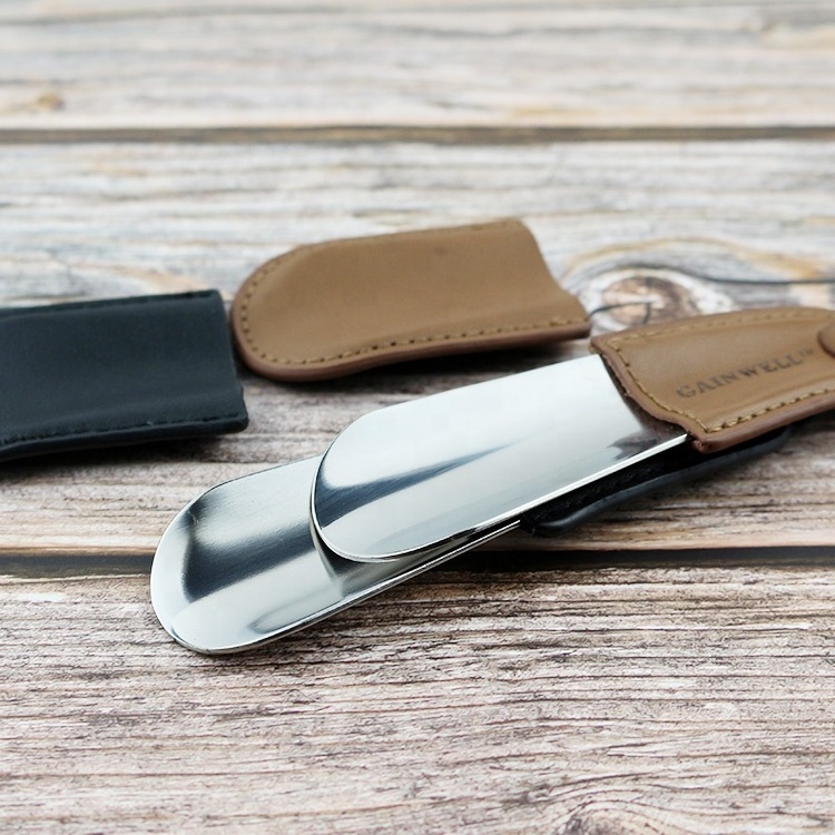 Luxury Leather Handle Custom Metal Pocket Stainless Steel Shoe Horn