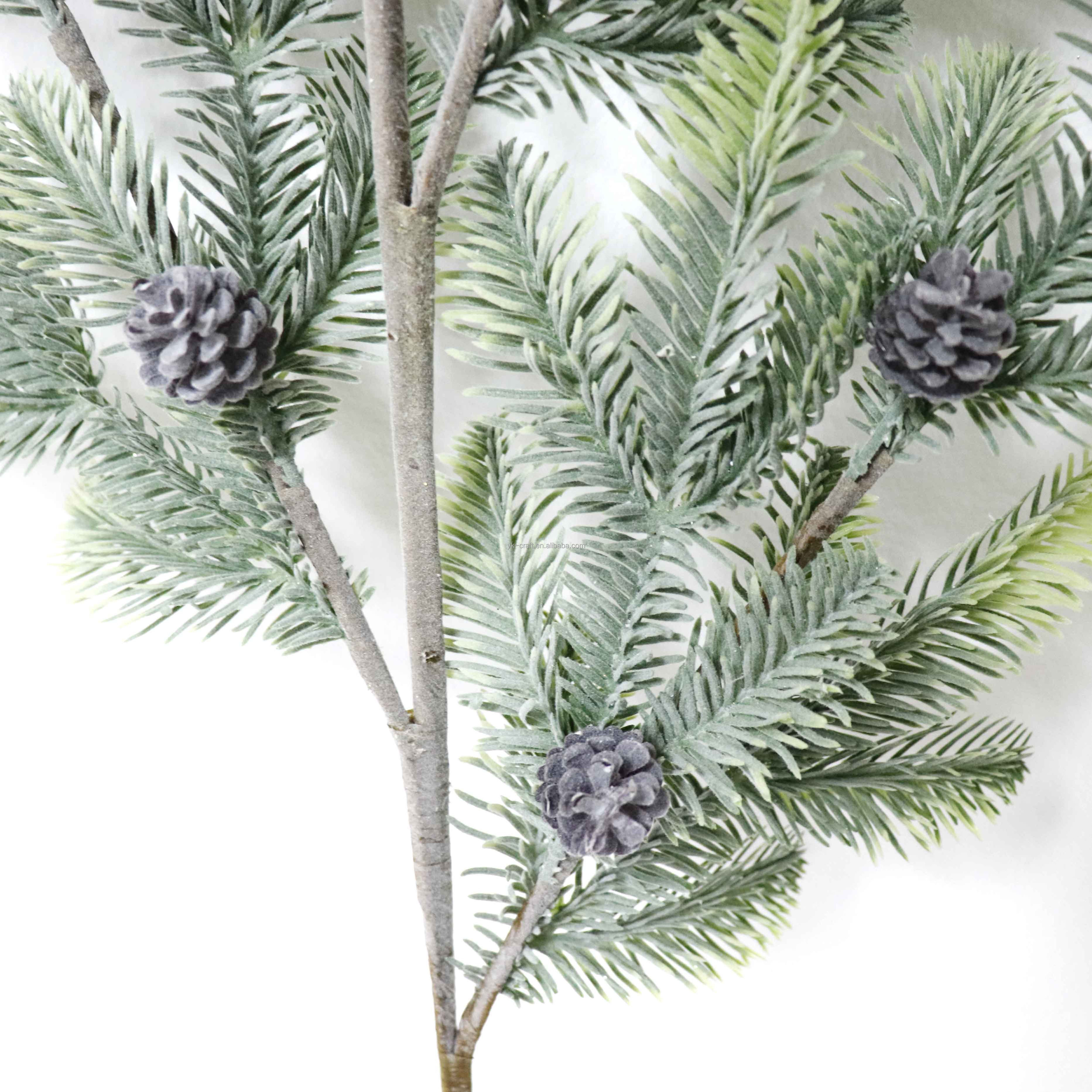 Artificial Pine Cone Floral Long Picks Christmas Greenery Leaves Branches Handmade Holiday Decoration Pick Spray Snow