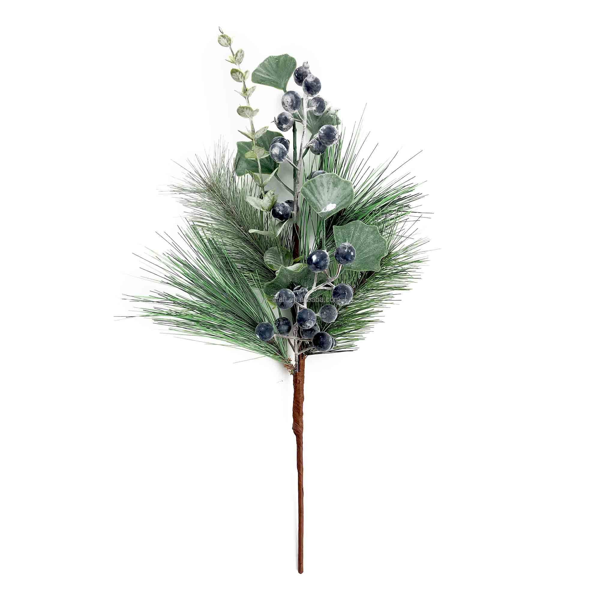 Wholesale Christmas Blue Red White Berry Branches Artificial Floral Green Leaves Pick Pine Needle Xmas Tree Decor Pick