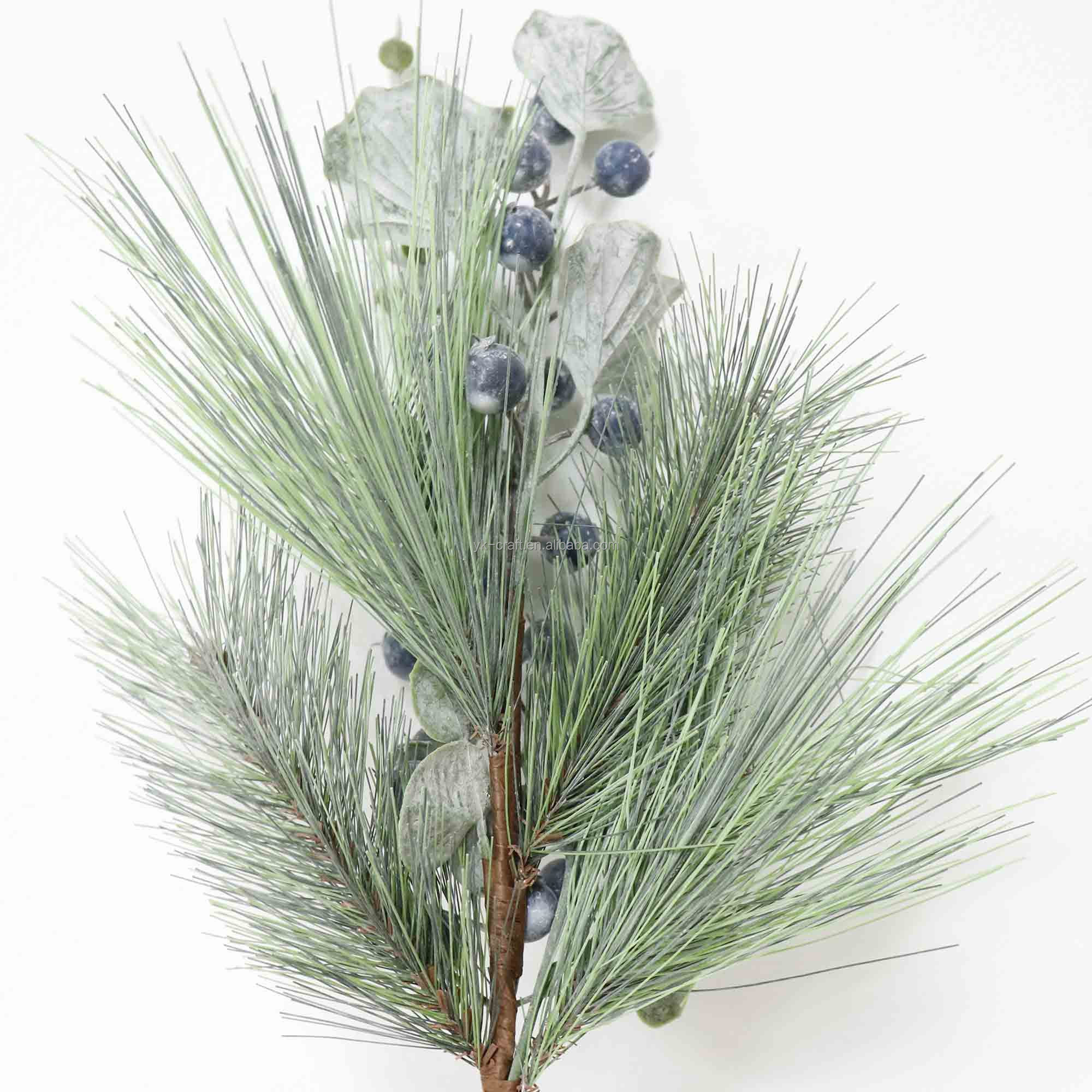 Wholesale Christmas Blue Red White Berry Branches Artificial Floral Green Leaves Pick Pine Needle Xmas Tree Decor Pick