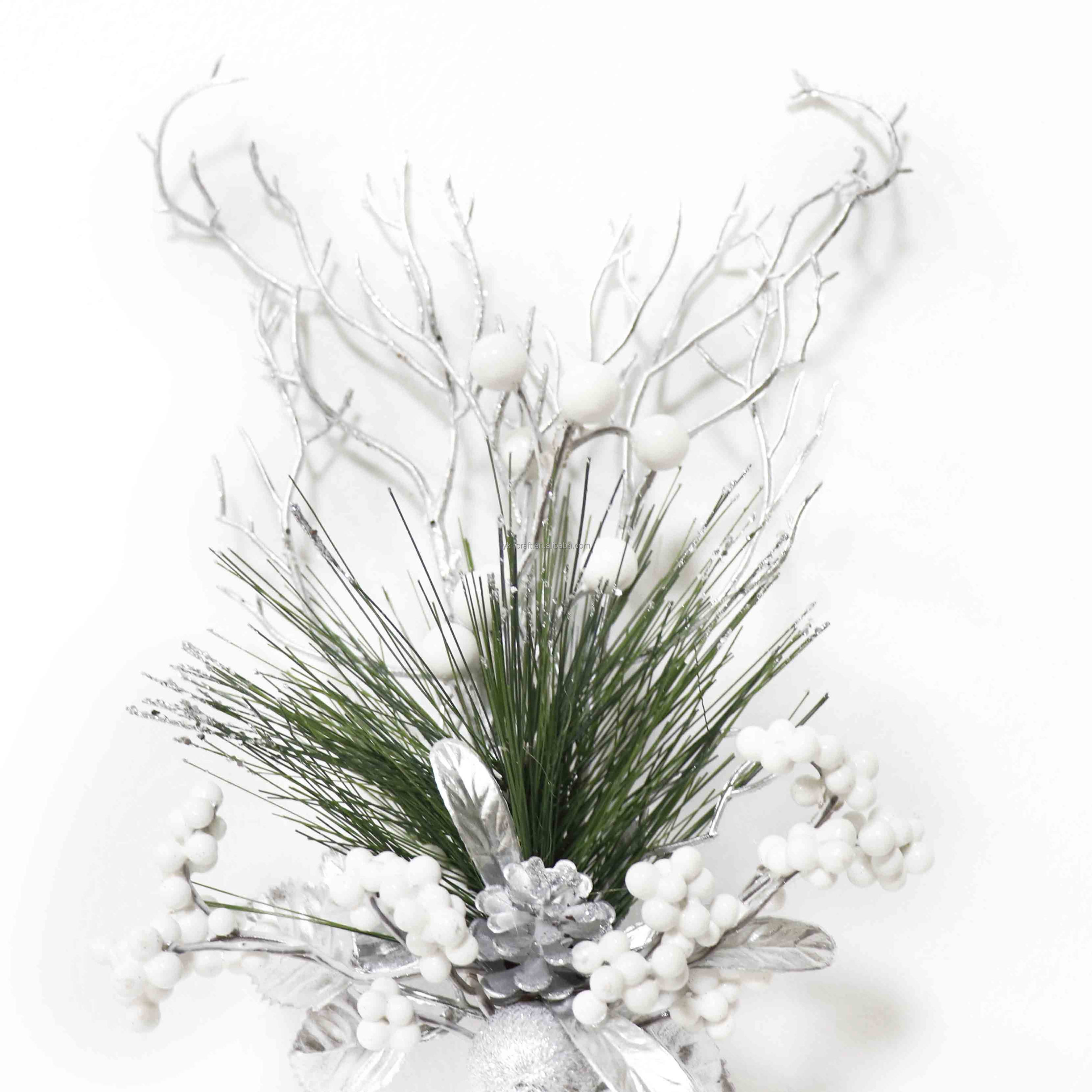 Wholesale Silver Branches Picks White Berry Christmas Spray Pine Needle Pick Spray Glitter