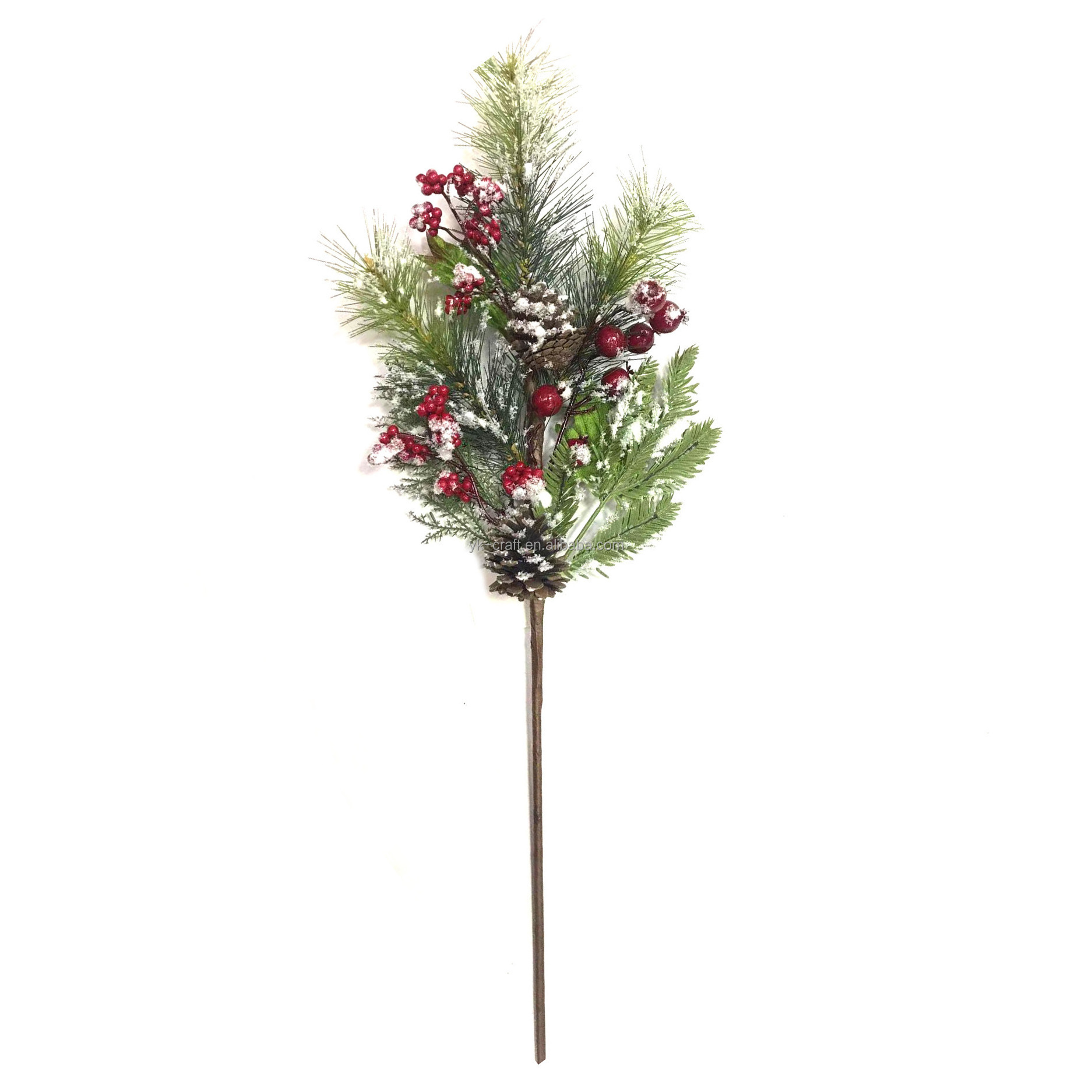 Hot selling Handmade Christmas Pinecone Branch Artificial Pine Needle Greenery Leaf Pick Plastic Floral Red Berry Branches