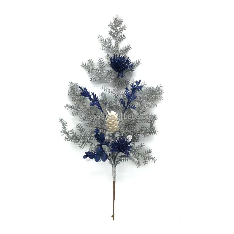 Christmas Handmade Floral Pick 45cm Artificial Glitter Tree Pick Christmas Decoration Picks Home Party Decor