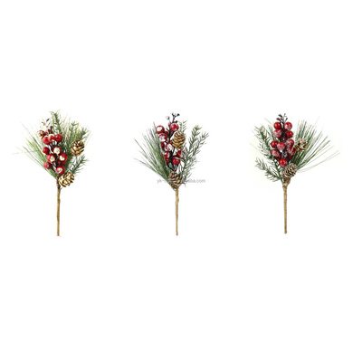 Christmas Natural Pine Cone Branch Red Berry Pine Needle Pick Spray Glitter Artificial Floral Branch Pick Decoration