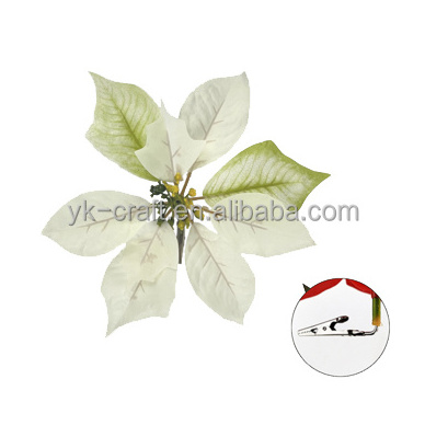 New Arrival Christmas Flowers Clips Red Poinsettia Flower Clip Xmas Tree Decor Artificial Silk Flowers Clip Ornament