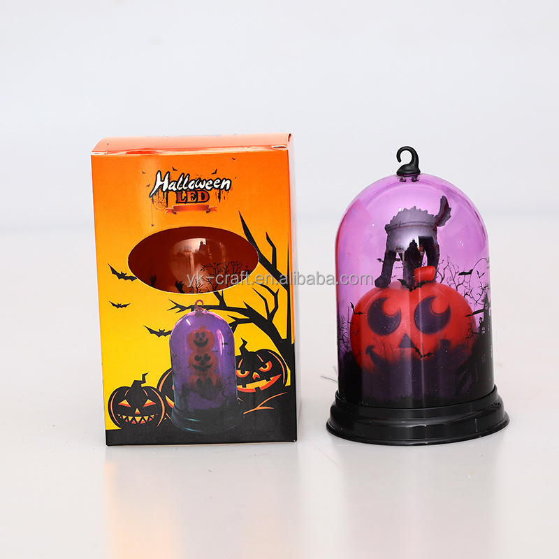 Wholesale Halloween Bell Jar Lamp Decoration Scary Halloween Bell Jar With Led Lights Pumpkin Skullshape Cat Candle Lantern