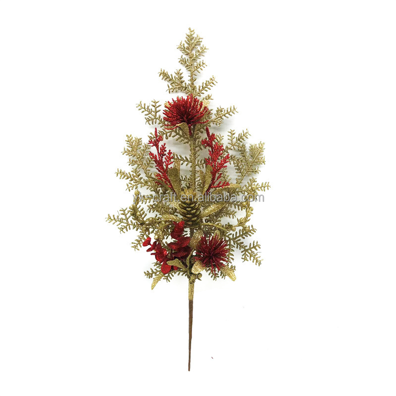 Christmas Handmade Floral Pick 45cm Artificial Glitter Tree Pick Christmas Decoration Picks Home Party Decor