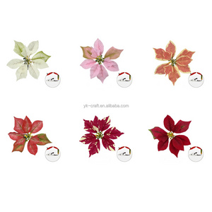 New Arrival Christmas Flowers Clips Red Poinsettia Flower Clip Xmas Tree Decor Artificial Silk Flowers Clip Ornament