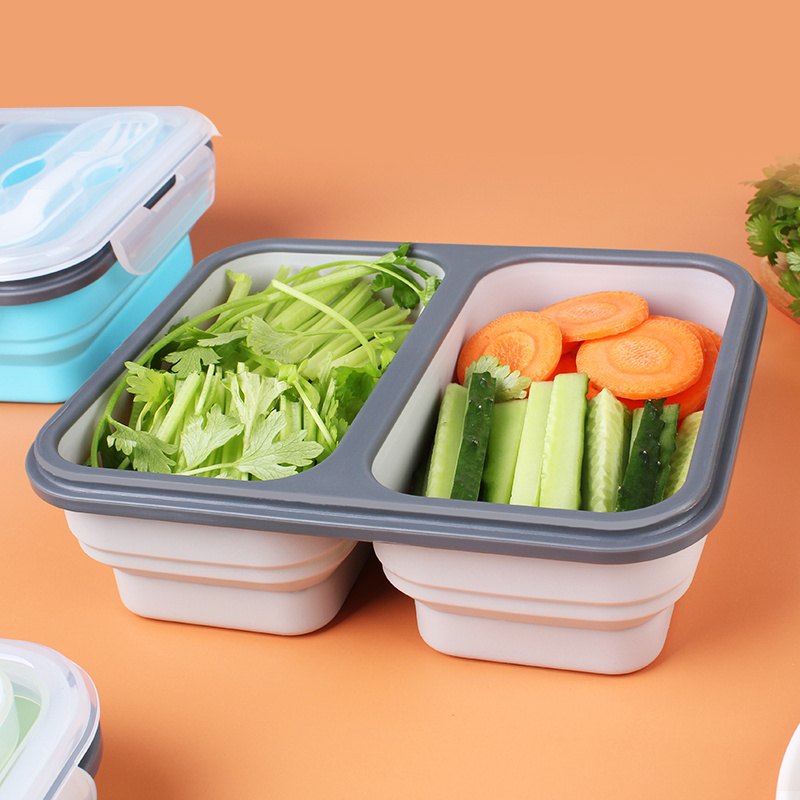 Leak-Proof Silicone Lunch Box Container Dishwasher Safe Silicone 3 Compartment Lunch Box With Locking Lid