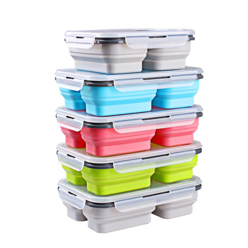 Leak-Proof Silicone Lunch Box Container Dishwasher Safe Silicone 3 Compartment Lunch Box With Locking Lid